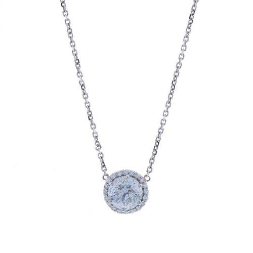 White Gold Diamond Halo Pendant Necklace 16" - 14k Round Brilliant 1.15ctw