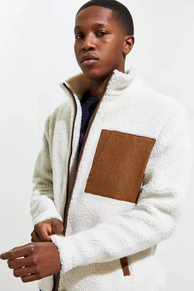 Urban Outfitters Zip-Up Sherpa Jacket M Cream Teddy Fleece Unisex Native Youth - Image 4 of 4
