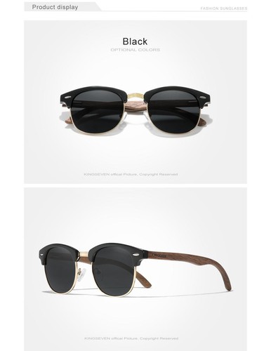 Kingseven Polarisierte Holz Sonnenbrille UV400 Retro Halbrand Brille Herren - Bild 12 von 30