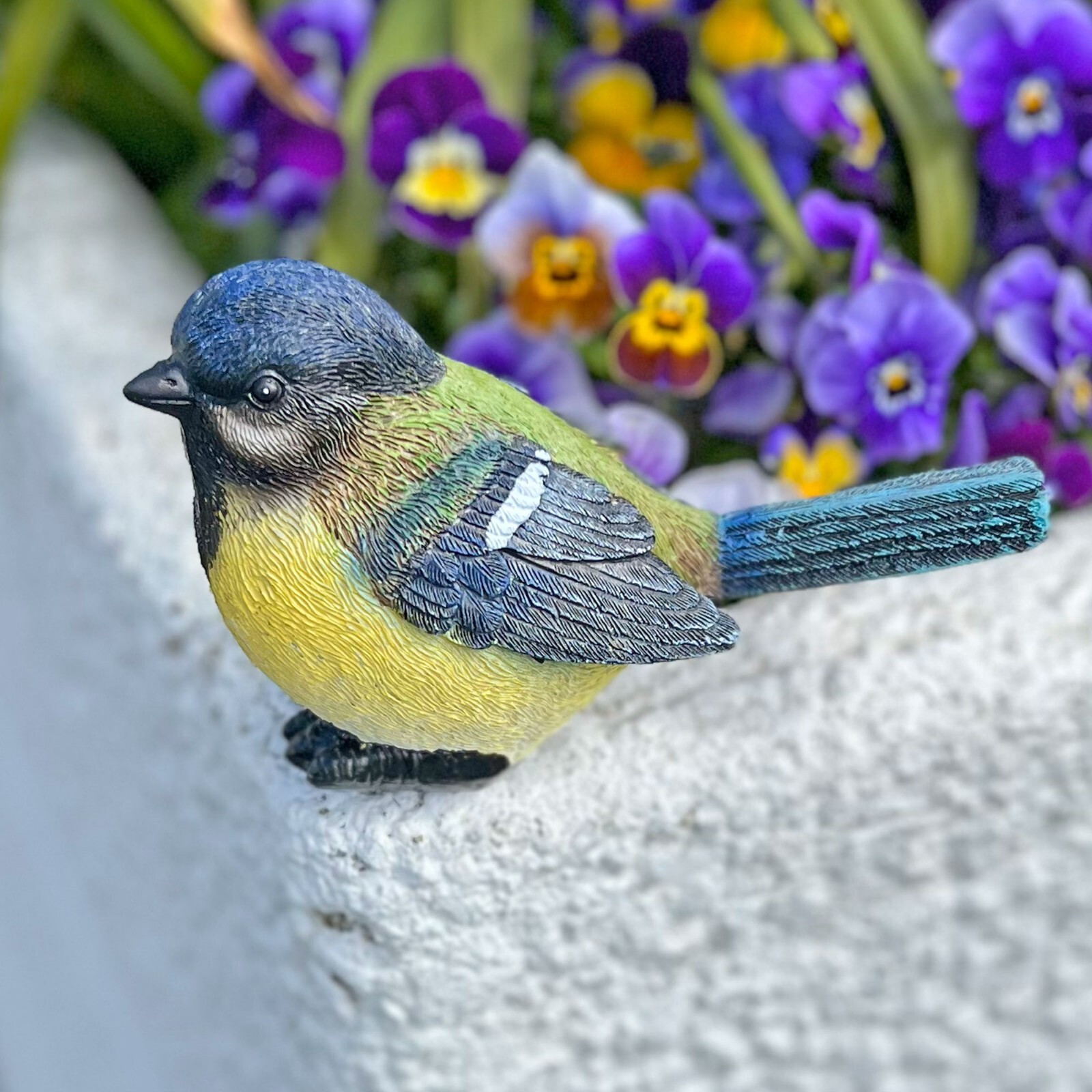 Blue Tit Garden Bird Ornament Outdoor Animal Statue British Birds Decoration