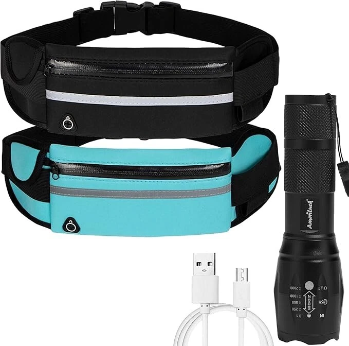 Running Waist Packs 2 Jogging Belts + 1 Quality Rechargeable LED Flashlight K... - Image 4 of 4