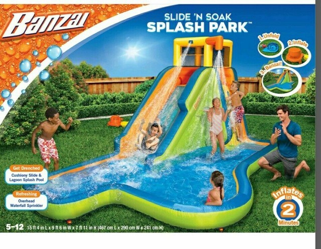 banzai slide n soak splash park inflatable water slide lagoon pool backyard aqua fun
