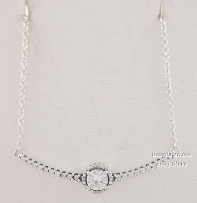 ROUND SPARKLE Authentic PANDORA Silver ZIRCONIA Necklace 398490C01-45 NEW w BOX! | eBay