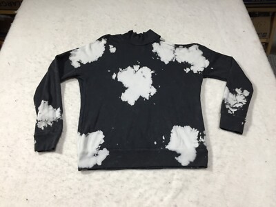 LA Made Sweatshirt Womens S Black White Splats Long Sleeve Cold Shoulder Mock