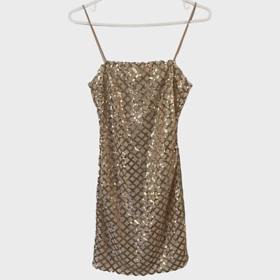 rose gold dress pretty little thing Pretty Little Thing Rose Gold Strappy Sequin Dress Bodycon Straight Womens  O