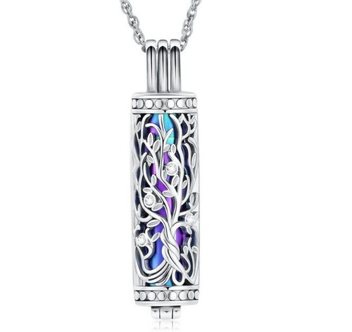 Tree of Life Cylinder Urn Pendant Necklace for Cremation Ashes Stainless Jewelry - Picture 8 of 17