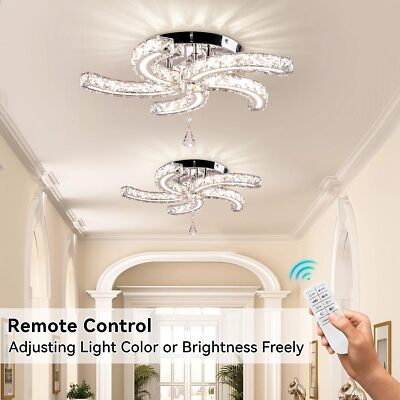 2Pcs Dimmable Crystal Chandelier LED Ceiling Light with Remote