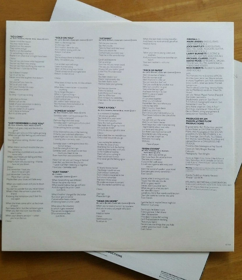 FIREFALL - LUNA SEA - ORIGINAL 1977 VINYL LP - EXCELLENT TO ALMOST LIKE NEW - Image 3 of 4