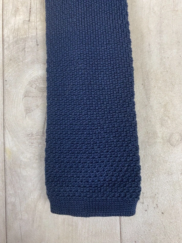 Vintage 60s Bleu Tricot Coton Cravate Mod Tissé Carré Fin 1960s Cravate - Photo 3/4