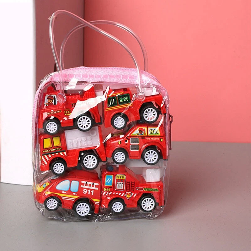 6pcs Car Model Toys Pull Back Mobile Vehicle Fire Truck Taxi Model Kid Mini cars