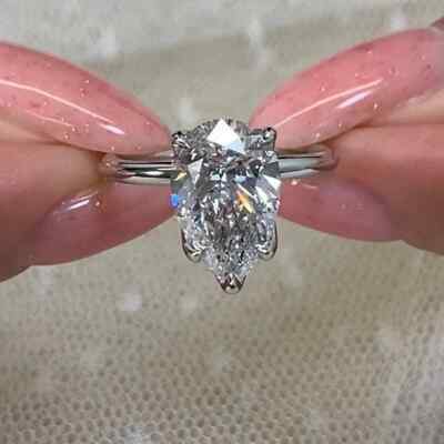 11x7 mm Birnenschliff Moissanit Tulpenkrappe Verlobungsring Ehering in 9K Weißgold