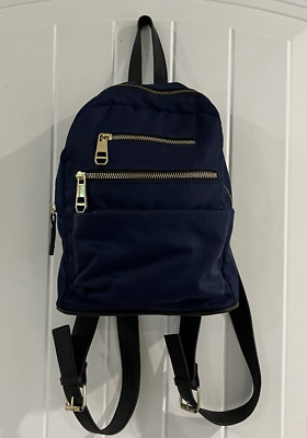 Madden Girl Nylon Navy Blue Backpack W/Gold Zippers 3 Outside & 3 Inside Pockets