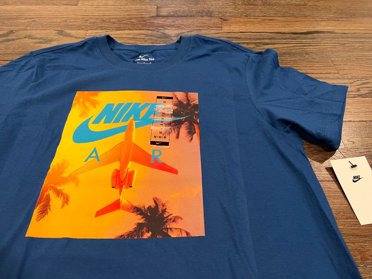 Nike Air blue orange sky palm tree Airplane beach sun rise set t shirt S LA NY 1