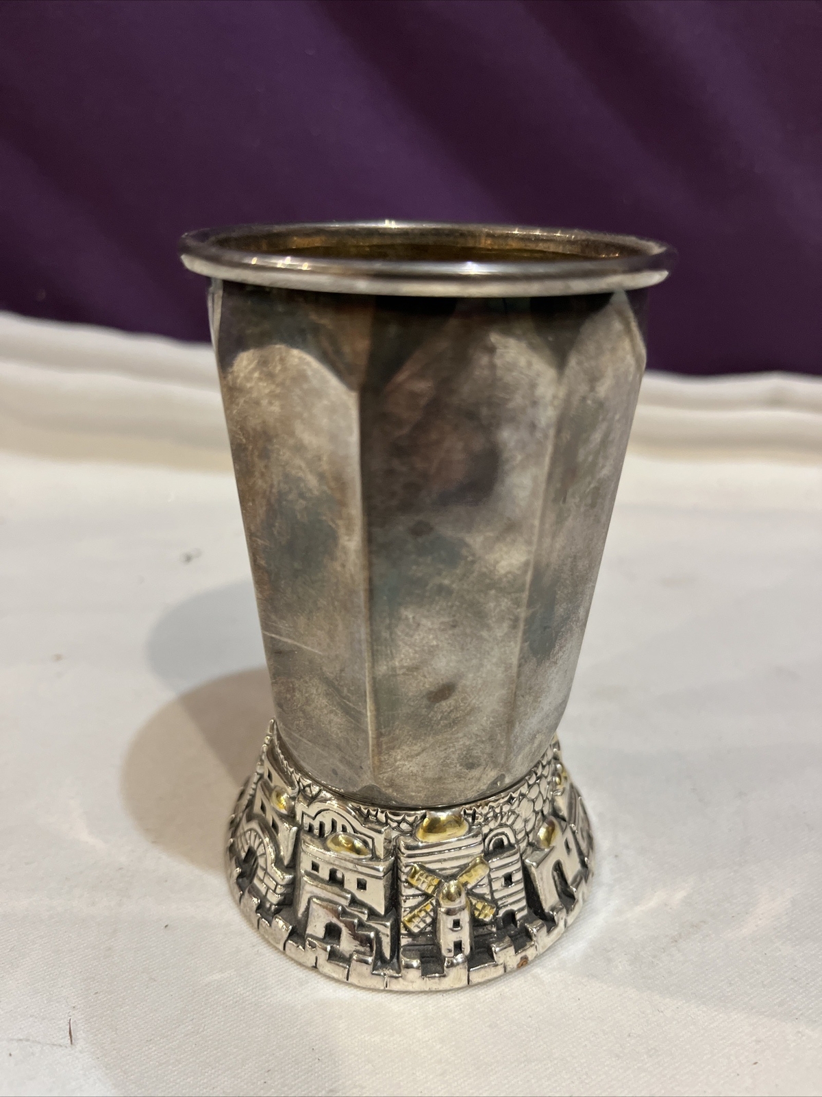 Very Unique Hand Made Karshi Judaica Silver Kiddush Cup with Engraving