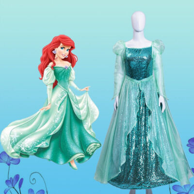 Adult Princess Little Mermaid Princess Ariel Green Fancy Dress Cosplay  Costume