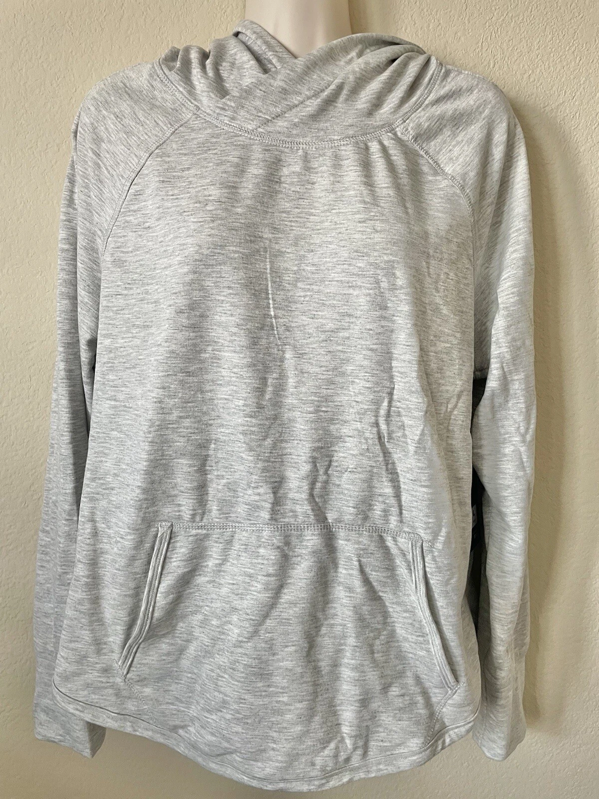 90 DEGREE Gray Terry Brushed Kangaroo Pocket Cowl Neck Women’s Hoodie Size L