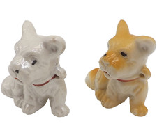 Westie Terrier Dog Animal Figurine PairWhite Golden Japan Small Ceramic Vintage