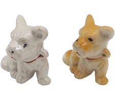 Westie Terrier Dog Animal Figurine PairWhite Golden Japan Small Ceramic Vintage