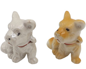 Westie Terrier Dog Animal Figurine Pair White Golden Japan Small Ceramic Vintage