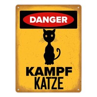 Danger Kampf Katze Metallschild XL In 21X28 Cm Mit Katzen Silhouette