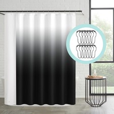 14-Piece Set Black 70x72 Ombre Shower Curtain Frosted PEVA Liner 12 Hooks