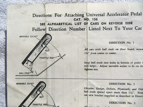 1953 KASTAR Universal Accelerator Pedal No. 186 Installation Instructions Dodge