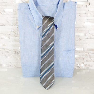 #ad #ad Brick House Neck Tie Mens Blue Gray Striped Classic Skinny Slim Suit Embroidered $63.49