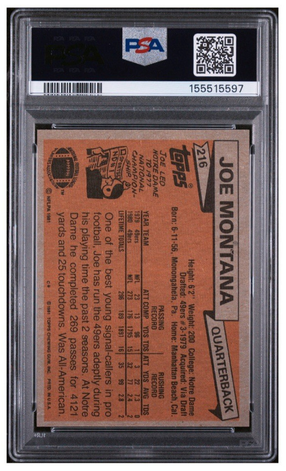 1981 Topps Joe Montana Rookie #216 PSA 7 Sharp Centered Fresh Grade/Slab 2026 view 2