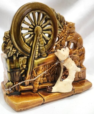 McCoy PLANTER dog cat spinning wheel Vintage ceramic flower pot Scotty Terrier