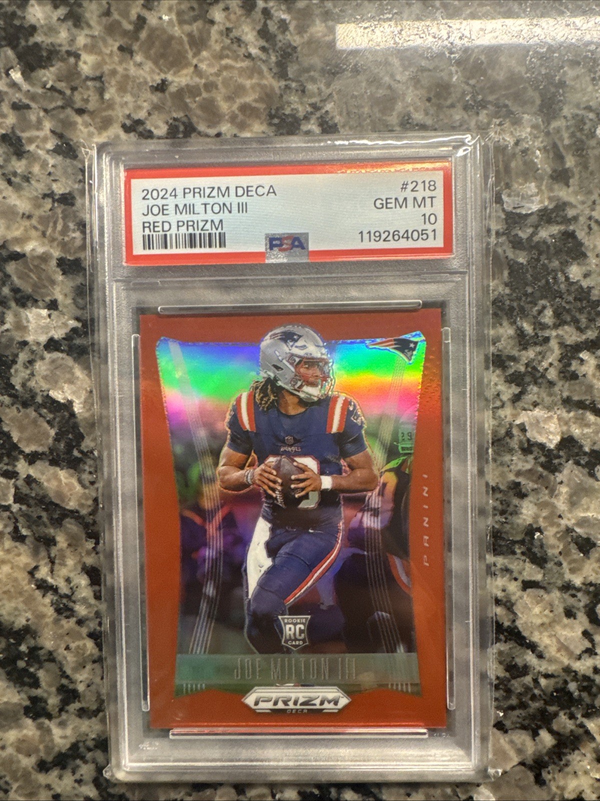 2024 Panini Prizm Deca Red Joe Milton III /199 PSA 10