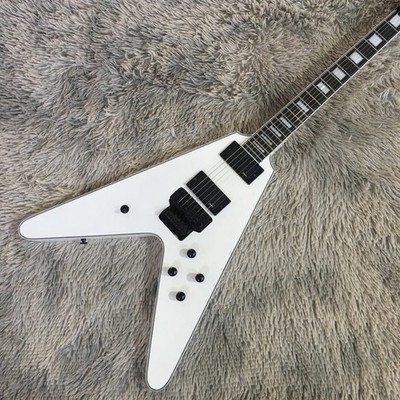 All White Fly V Electric Guitar Floyd Rose 2EMG Pickup Nickel Part 6 String