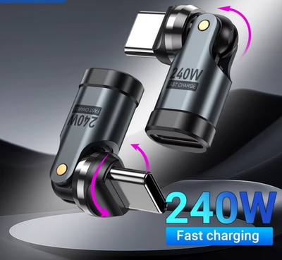 1pc USB-C to Type-C OTG Adapter 540° Rotating PD240W 5A Fast Charge - NEW