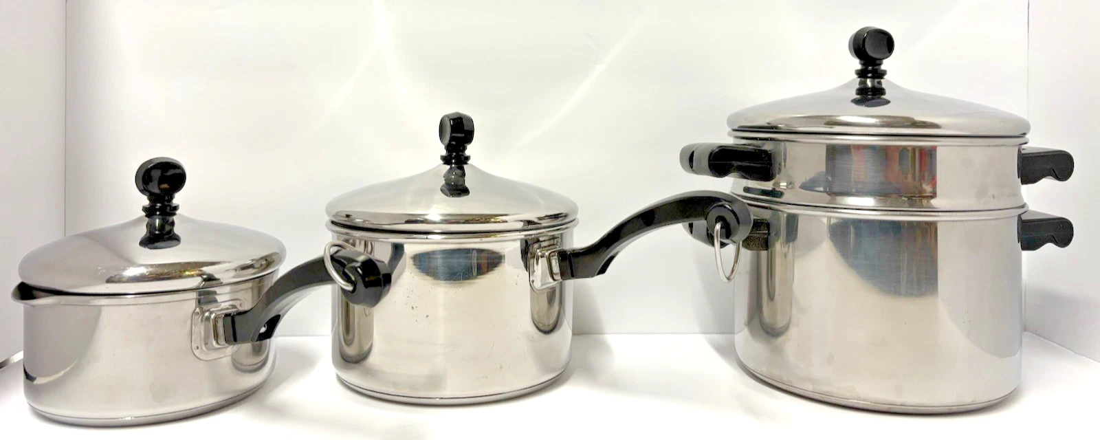 Faberware Stainless Steel 7 Pc Set 1 Qt 2 Qt 3 Qt Lids Steamer Insert