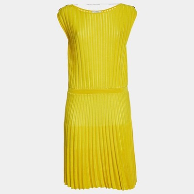 Versace Collection gelbes ausgestelltes Rippstrick-Minikleid L