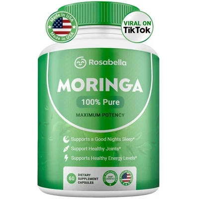 Rosabella Moringa Leaf Powder Capsules - 800mg of Pure Nutrient 60 Count 40%-Off