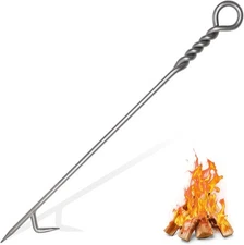 Fire Poker for Pit Outdoor 40in Twisted Rope Design 316 Stainless Silver 