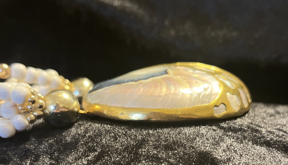 Abalone Shell Statement Necklace, Choker, Iridesc… - image 5