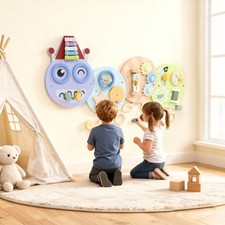 Caterpillar Busy Board with 7 Activities, Sensory Wall with Xylophone