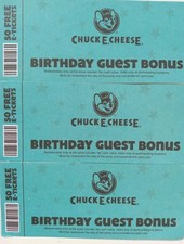Chuck E Cheese's Prize FUN BIRTHDAY GUEST BONUS 50 COLLECTOR MONEY 150 E-TICKETS