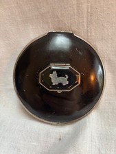 vintage ART DECO black enamel compact litle SCOTTIE SCOTTY compact on top lid