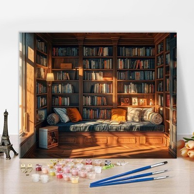 Malen nach Zahlen Set mit Leinwand 16x20 für Erwachsene Bibliothek Thema