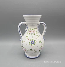 Vintage Castelli L Pardi Ceramic Flower Hand Painted Vase 5.75" Tall, Italy