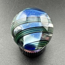 Contemporary Handmade Art Glass Marble .80" Blue Green Swirl, Sparkle Core, UV 