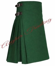 Men's Scottish Traditional Wool Kilt, Green Wool 8 Yard Kilt  Custom Size kilts