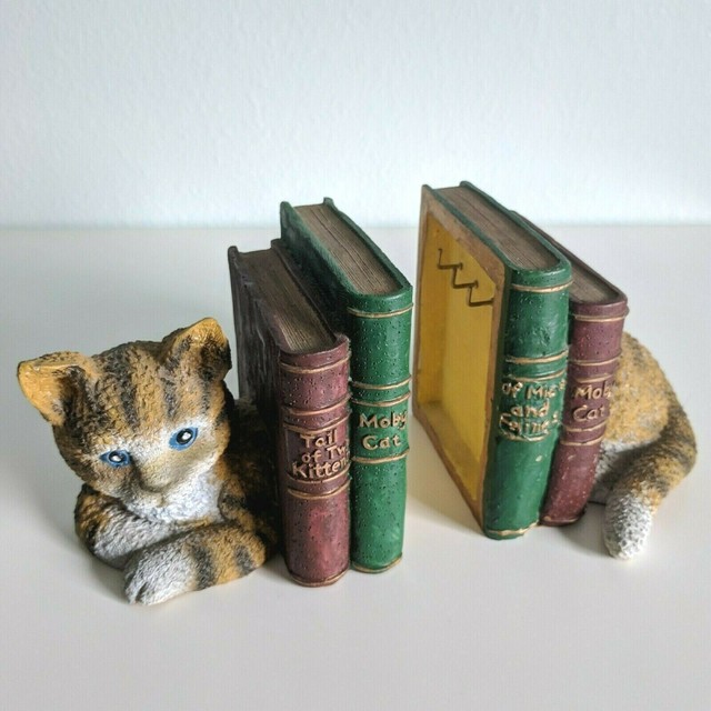 Vintage Cat Bookends w/ Hidden Interior Ornate Antique Classic Book