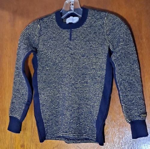 Ovadia & Sons New York Navy & Gold Stripe Crew Neck Wool Sweater Unusex XS-S