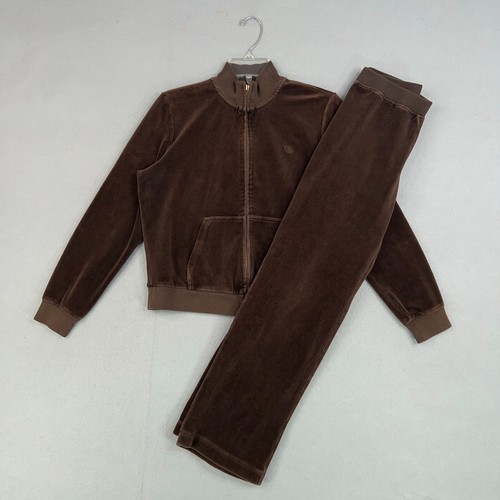 Ralph Lauren Tracksuit Set Womens Petite Medium Brown Velour Lounge Y2K LRL