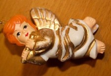 Barock- Engel Fein- Keramik 8cm Weiß - Gold handbemalt Deko zum Aufhängen