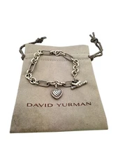 David Yurman Sterling Silver Figaro Diamond Heart Toggle Bracelet 7.0" - Pouch