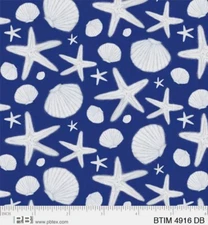 Beach Time  Cotton Fabric Seashells Starfish Ocean P & B Textiles By the Yard 